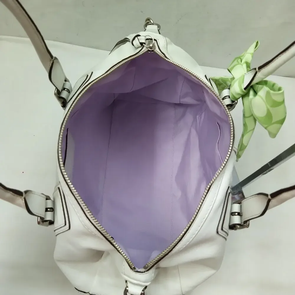 Coach Hampton White Leather Double Handle Zipper Closure Satchel Shoulder Bag